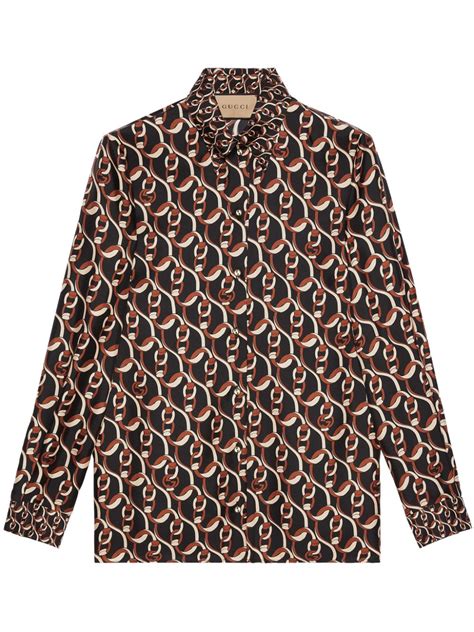 Gucci Interlocking G chain print silk shirt